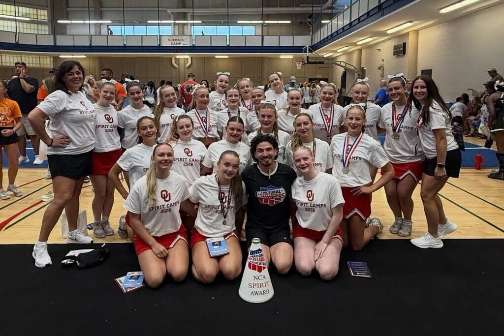 Claremore High School cheer team at camp.