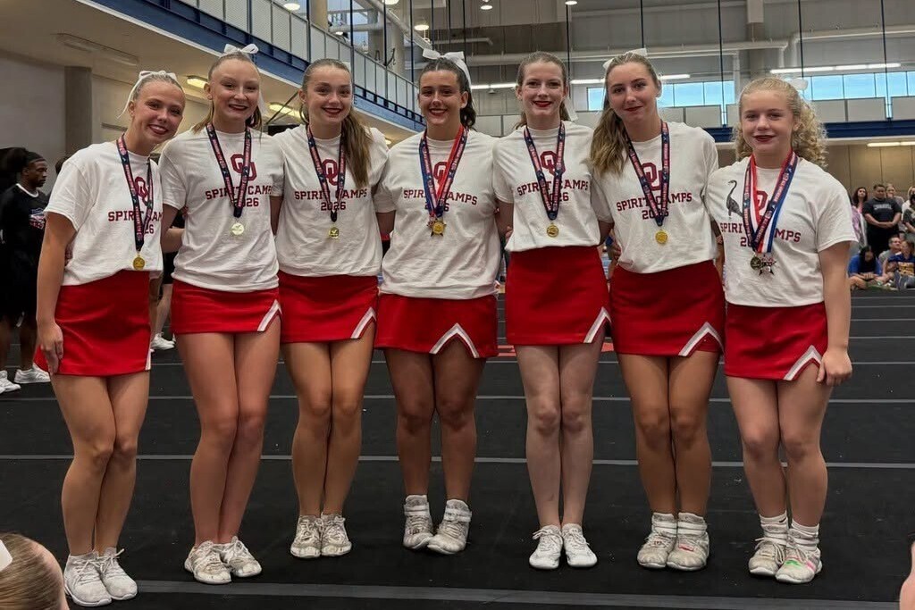 Claremore High School cheer team at camp.