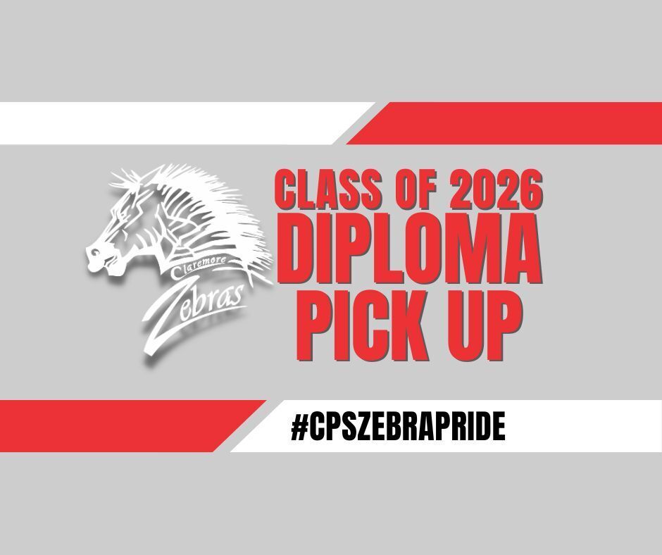  🎓 Class of 2026: It's not too late to pick up your official high school diploma and official transcript!  If you haven't picked them up yet, stop by the Claremore High School front office during the following hours:  📅 Monday–Thursday: 8:00 AM – 4:00 PM 📅 Friday: 8:00 AM – 12:00 PM  Please remember: Only you or your parent/guardian may pick up your diploma and official transcript.  We can't wait to celebrate this final milestone with you—come get your graduation keepsakes!
