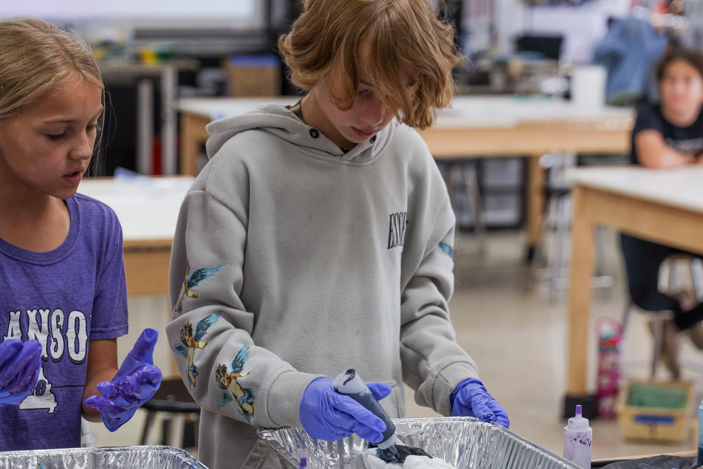 Campers making tie-dye shirts at Art Camp 2026
