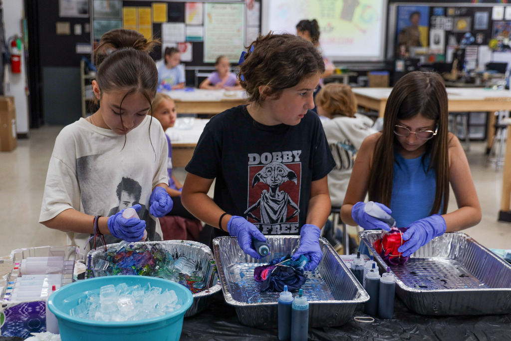 Campers making tie-dye shirts at Art Camp 2026