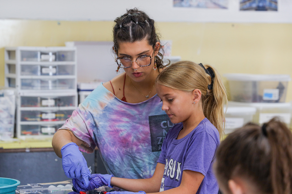 Campers making tie-dye shirts at Art Camp 2026