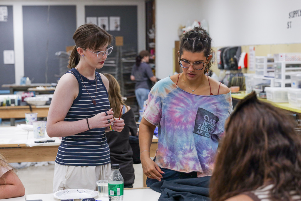 High school students making shirts at Art Camp 2026