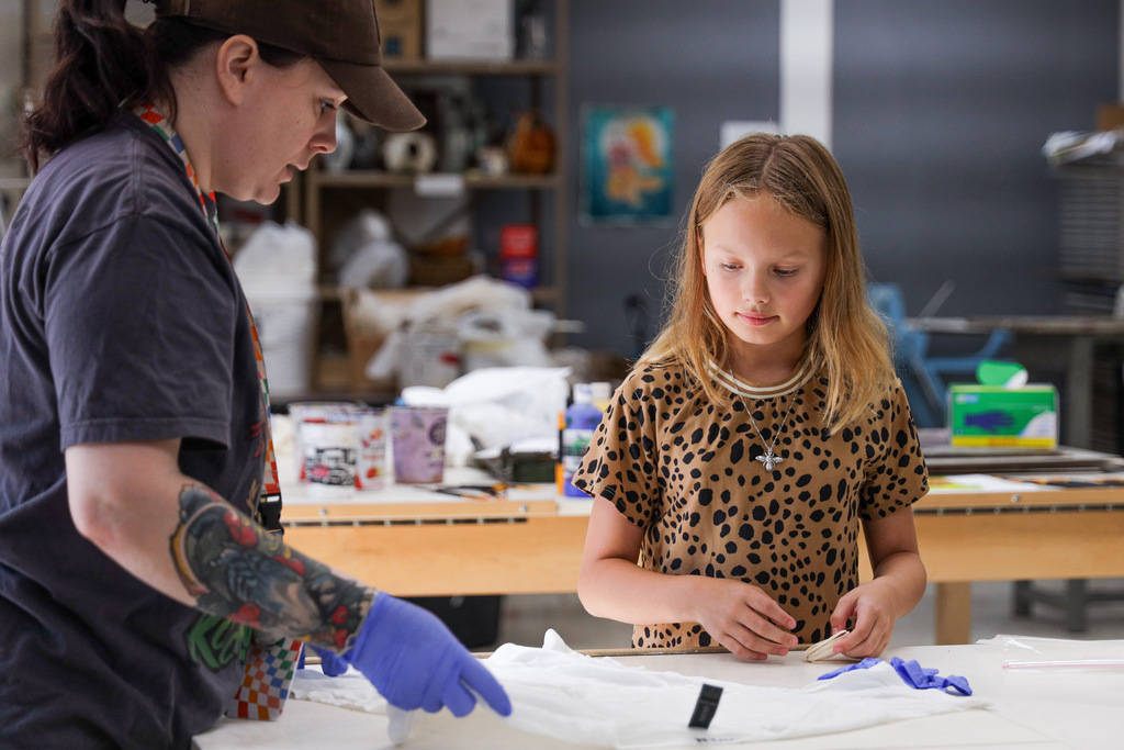 Campers making tie-dye shirts at Art Camp 2026