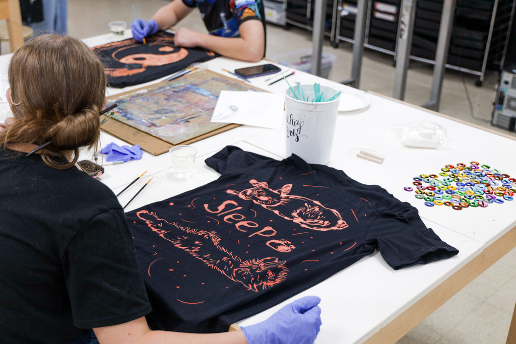 High school students making shirts at Art Camp 2026