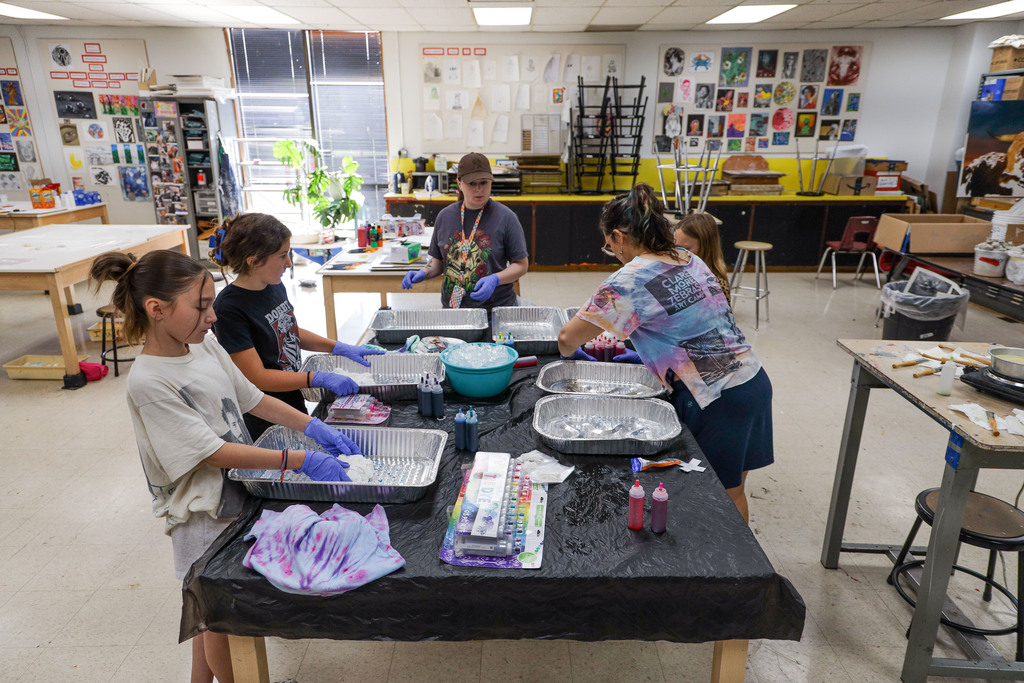 Campers making tie-dye shirts at Art Camp 2026