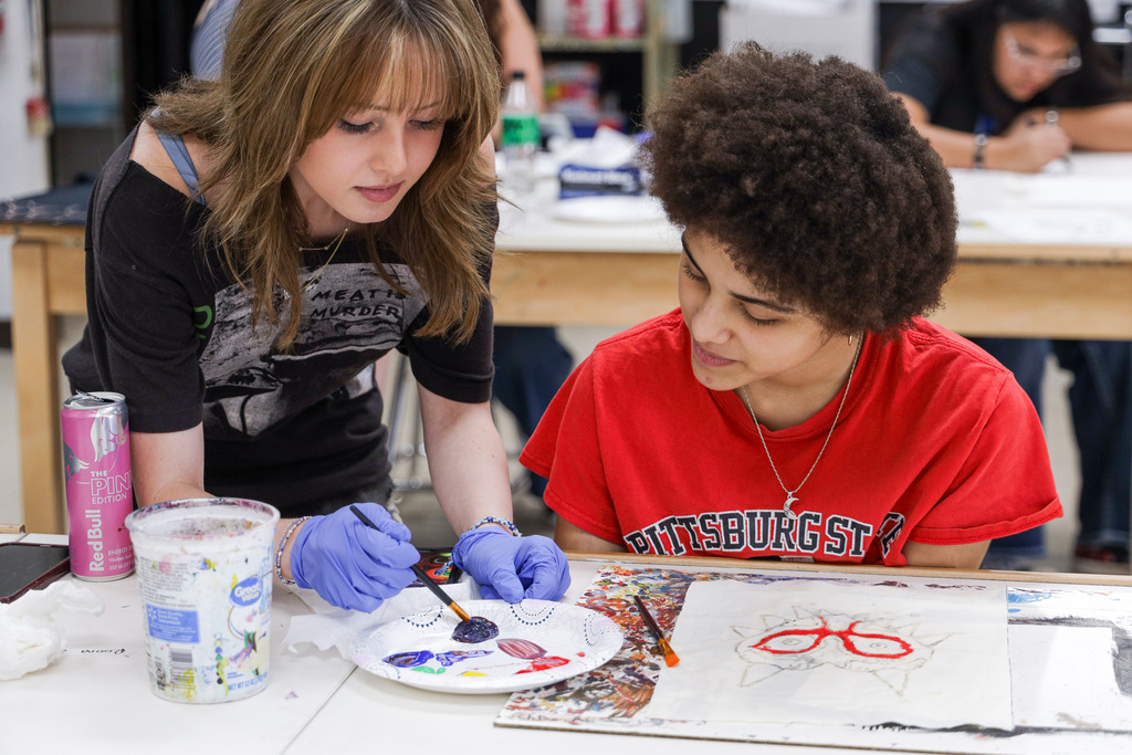 High school students making shirts at Art Camp 2026