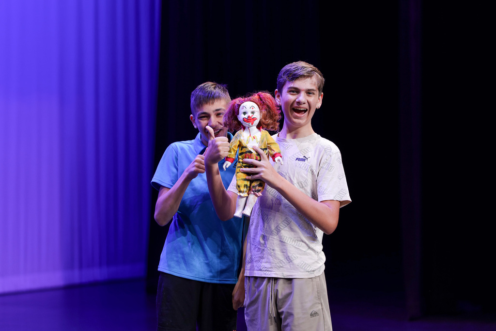 Junior high students performing at theater camp