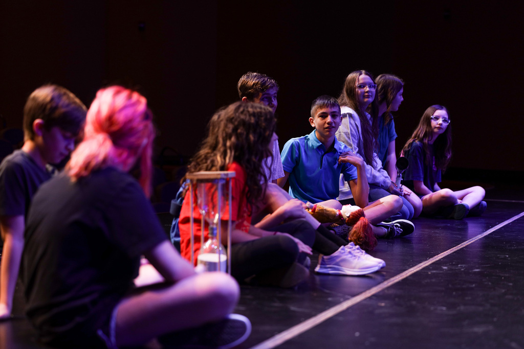 Junior high students performing at theater camp