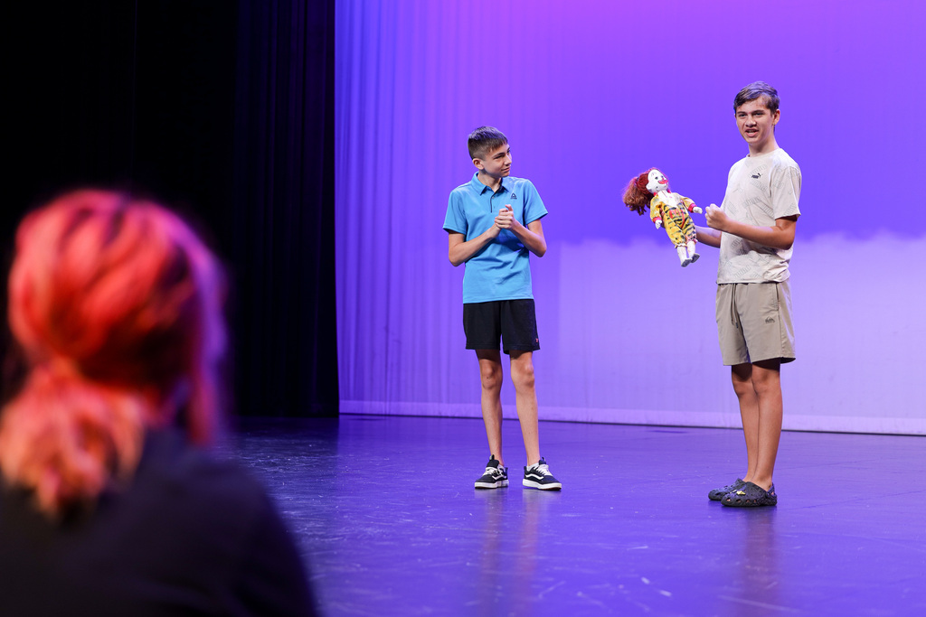 Junior high students performing at theater camp