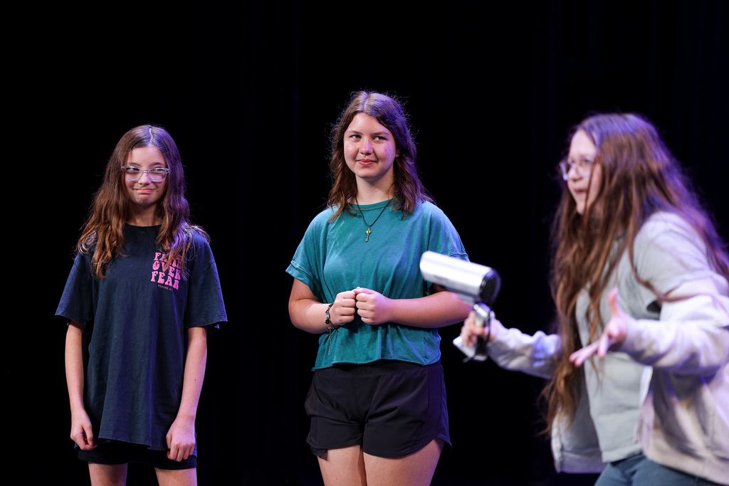 Junior high students performing at theater camp