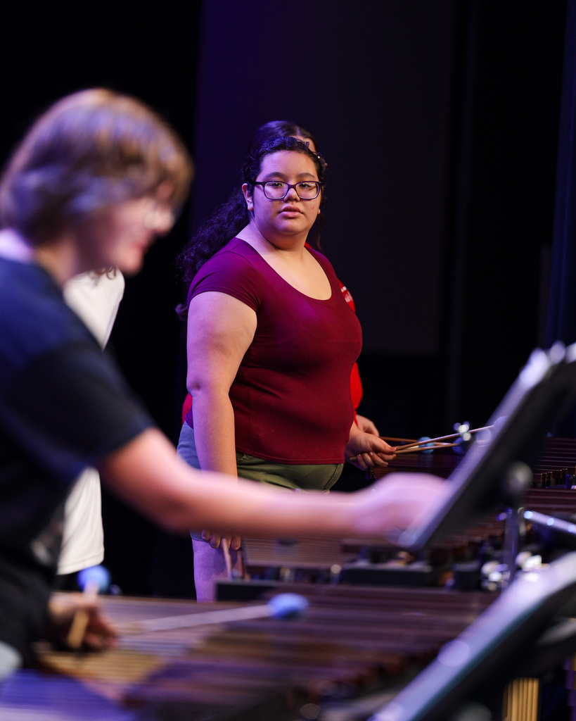 Percussion Practicing on the main stage.