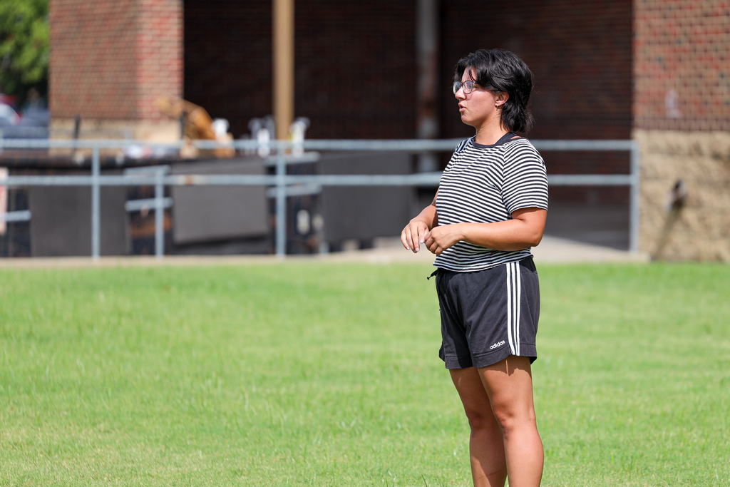 Color Guard practicing outside.