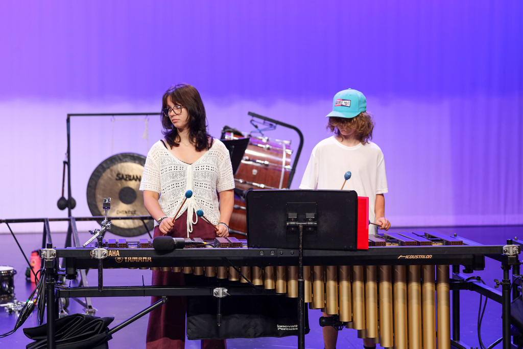 Percussion Practicing on the main stage.
