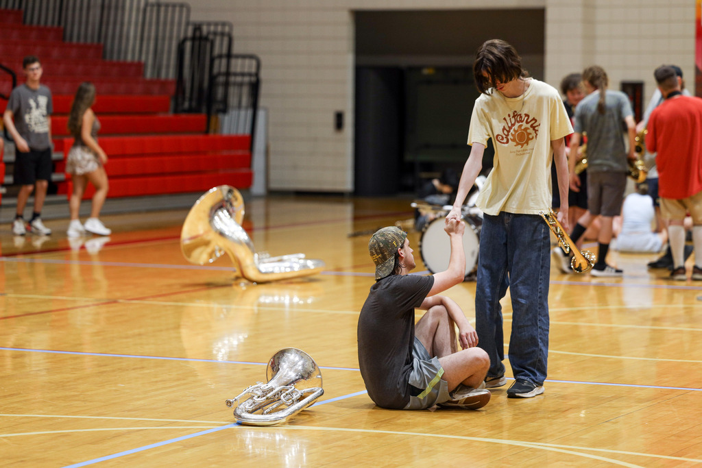 Band members learning their marches.