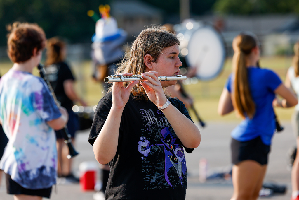Marching band campers working on their steps at camp.