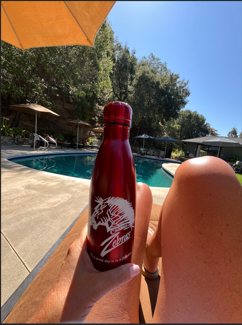 zebra waterbottle by the pool