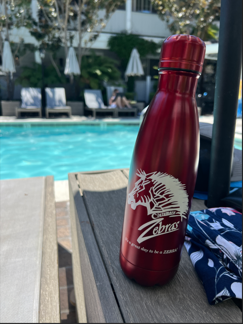 zebra waterbottle by the pool