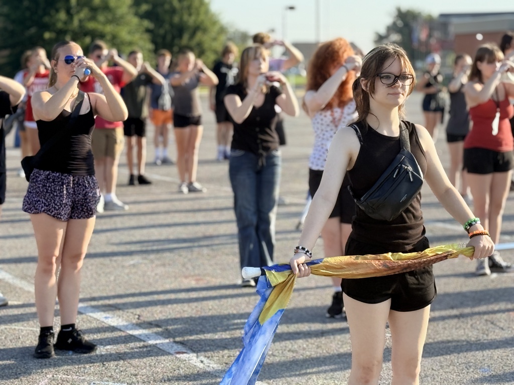 Colorguard and band members working hard to get their show ready for contest season.