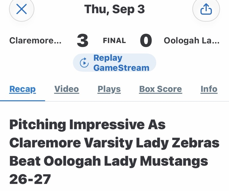 Game score vs oologah, softball  