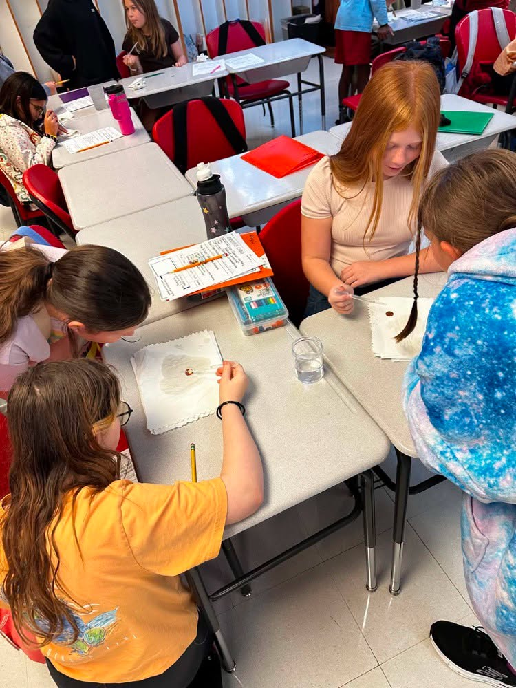 Students doing experiments with pennies