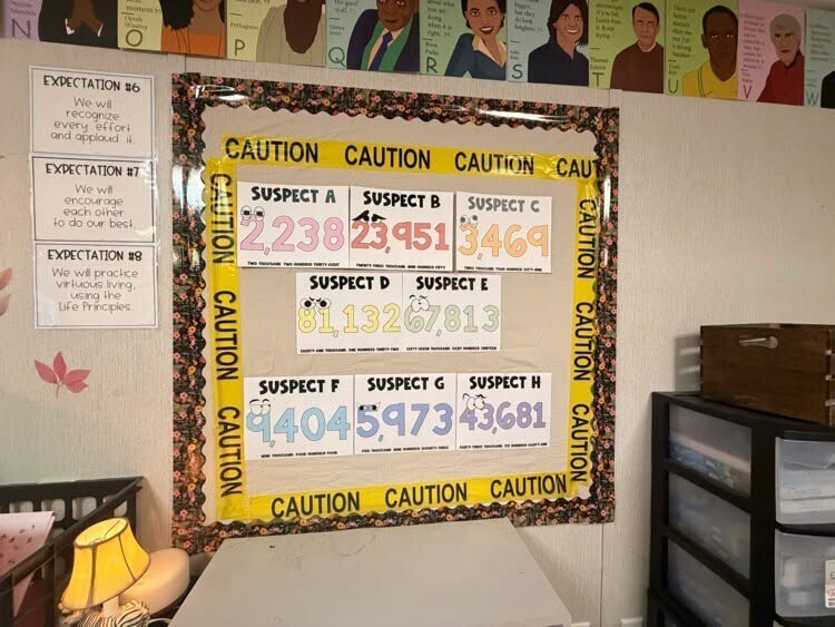Elementary classroom set up for math activity.
