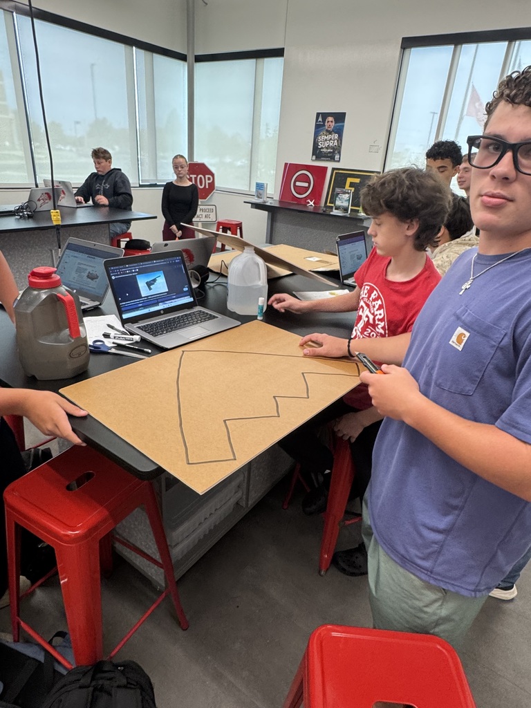 ✈️ Aviation Technology 2 is taking their learning to the next level!  Students were divided into engineering teams and tasked with researching specific aircraft, how they are built, and the components that make them work.  Then came the challenge: build the aircraft using everyday materials and correctly label important components such as the power plant, flaps, ailerons, wings, landing gear, and more.  The engineering process was put to the test as teams researched, designed, built, problem-solved, and made adjustments to bring their aircraft models to life!