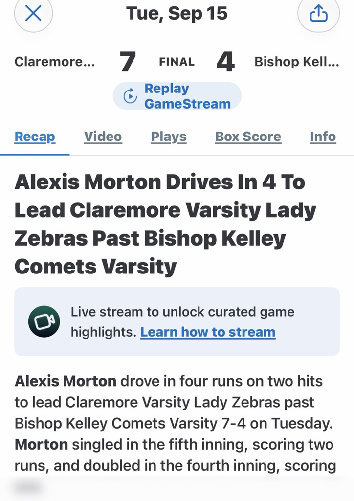9/15/26 Softball win over BK