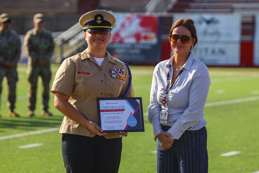 Jaci Charles Receiving Blood Drive certificate 