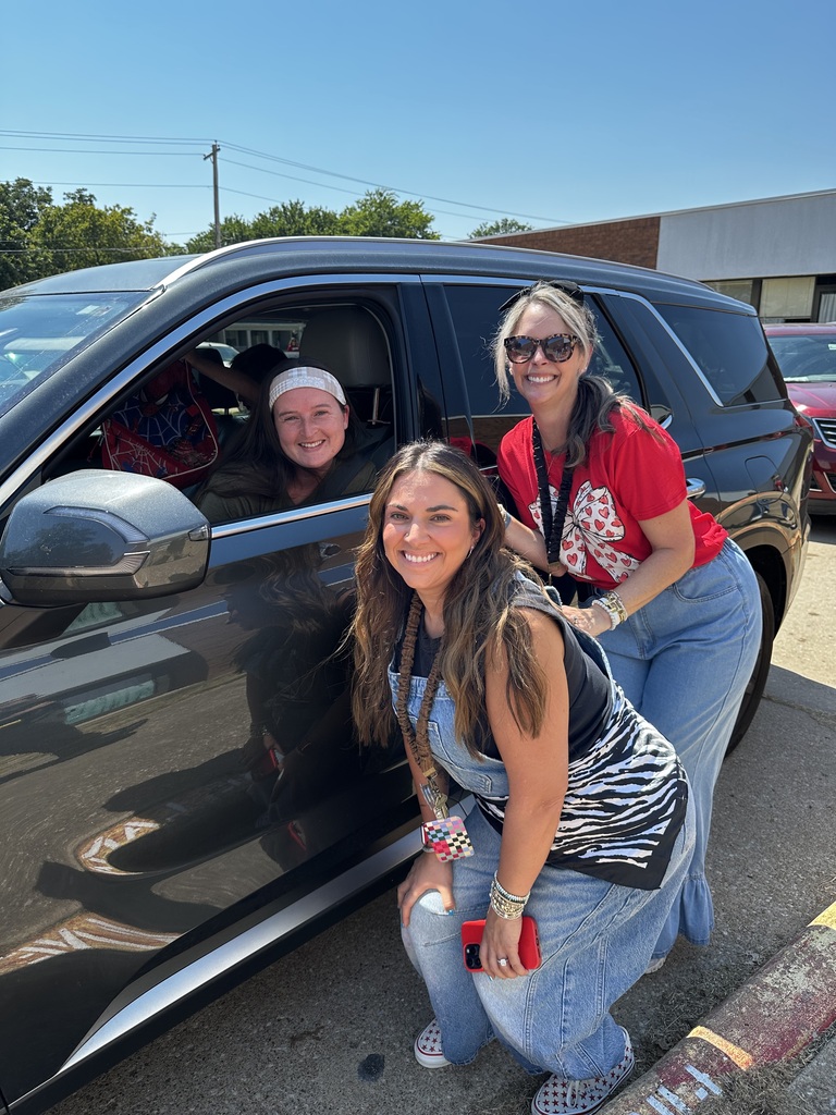 woman in car with two staff members squatting and smiling outside car