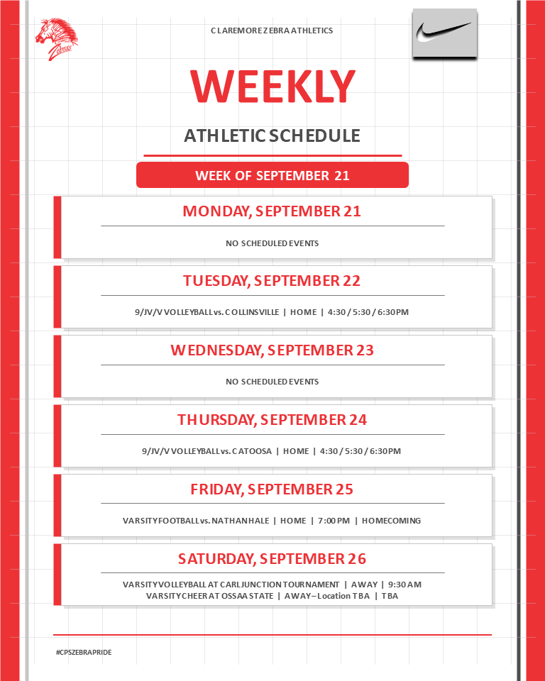 Weekly Schedule 9/21