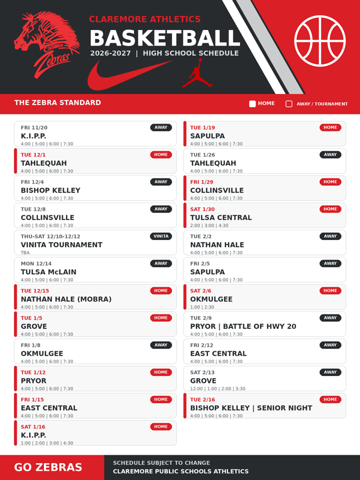 Zebra Basketball Schedule