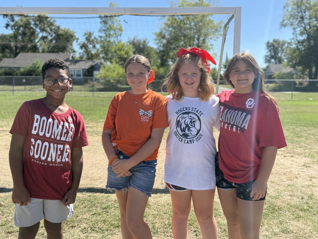 students wearing college gear 