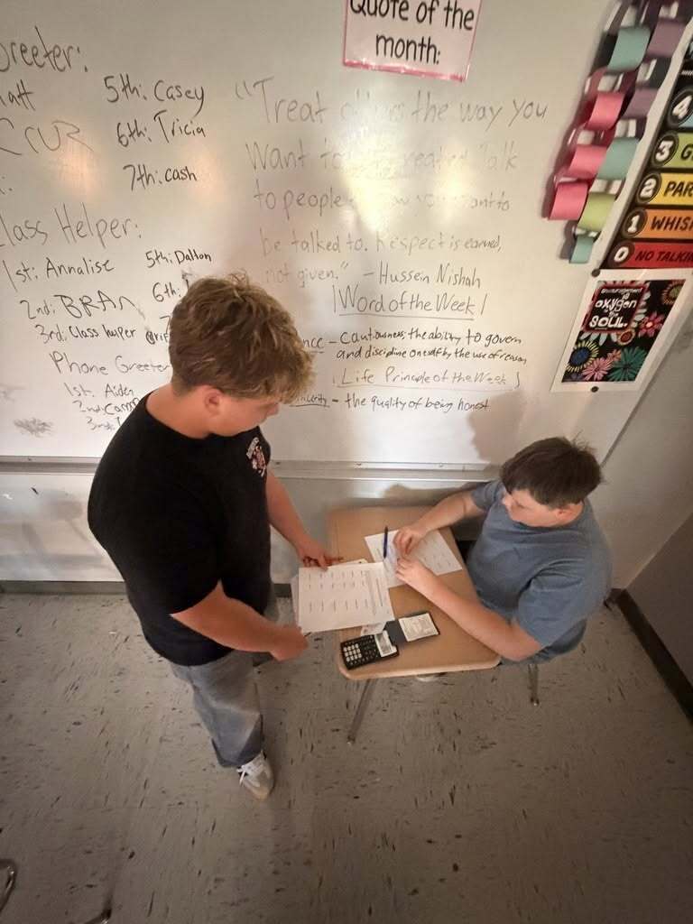students working on math project