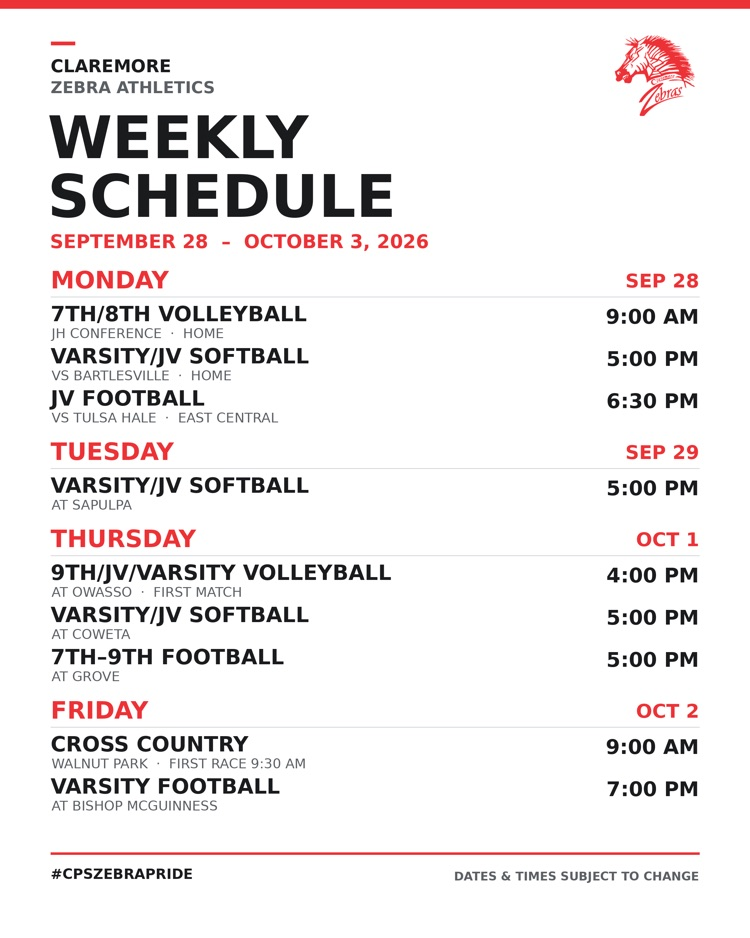 zebra weekly schedule 