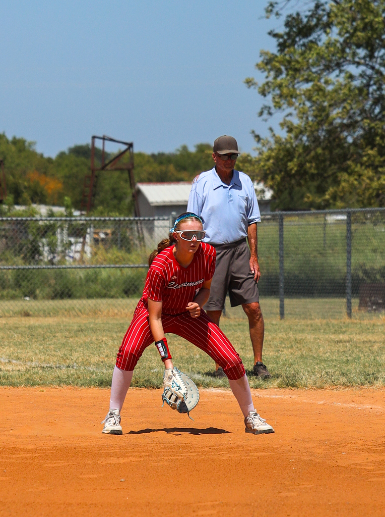 Softball player in ready position 