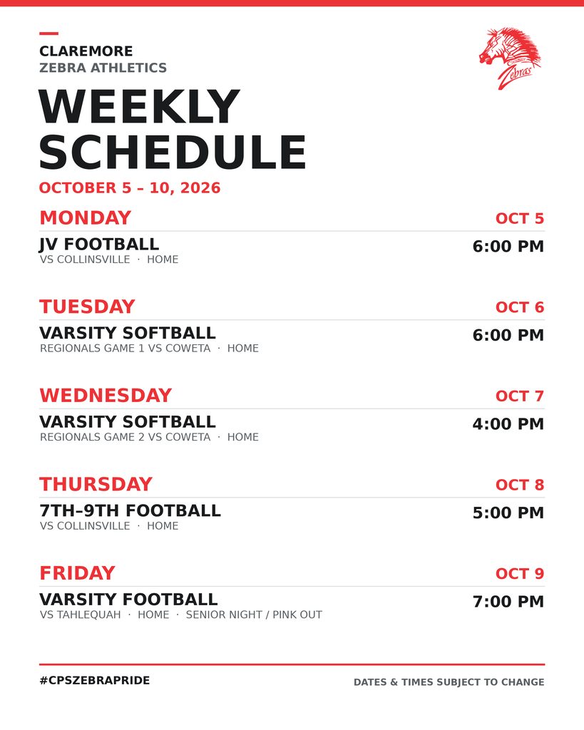 Weekly Schedule 10/5-10