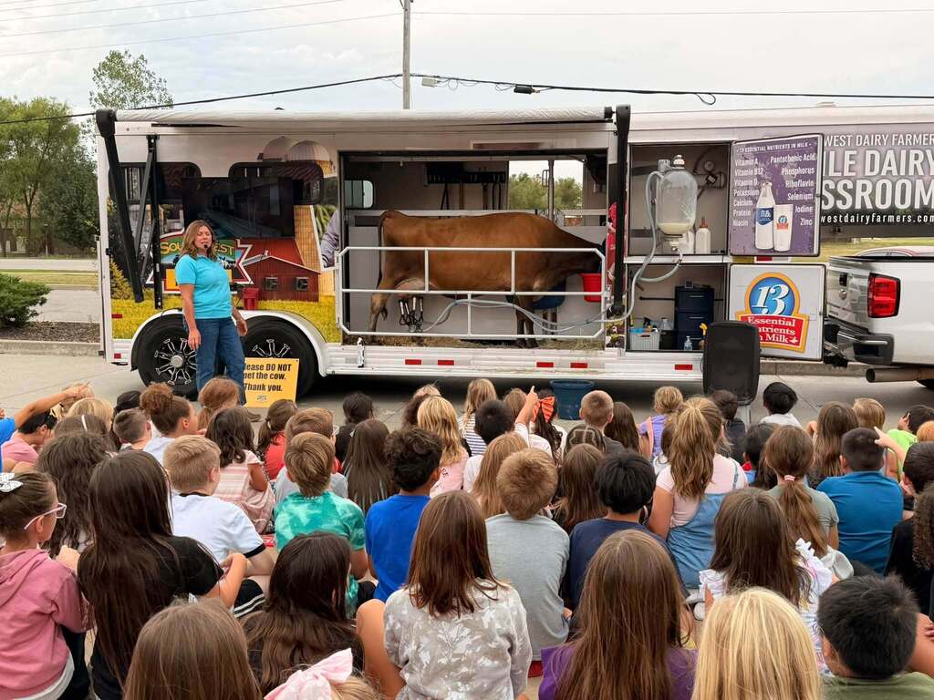 Students learn about dairy farming and how cows are milked.