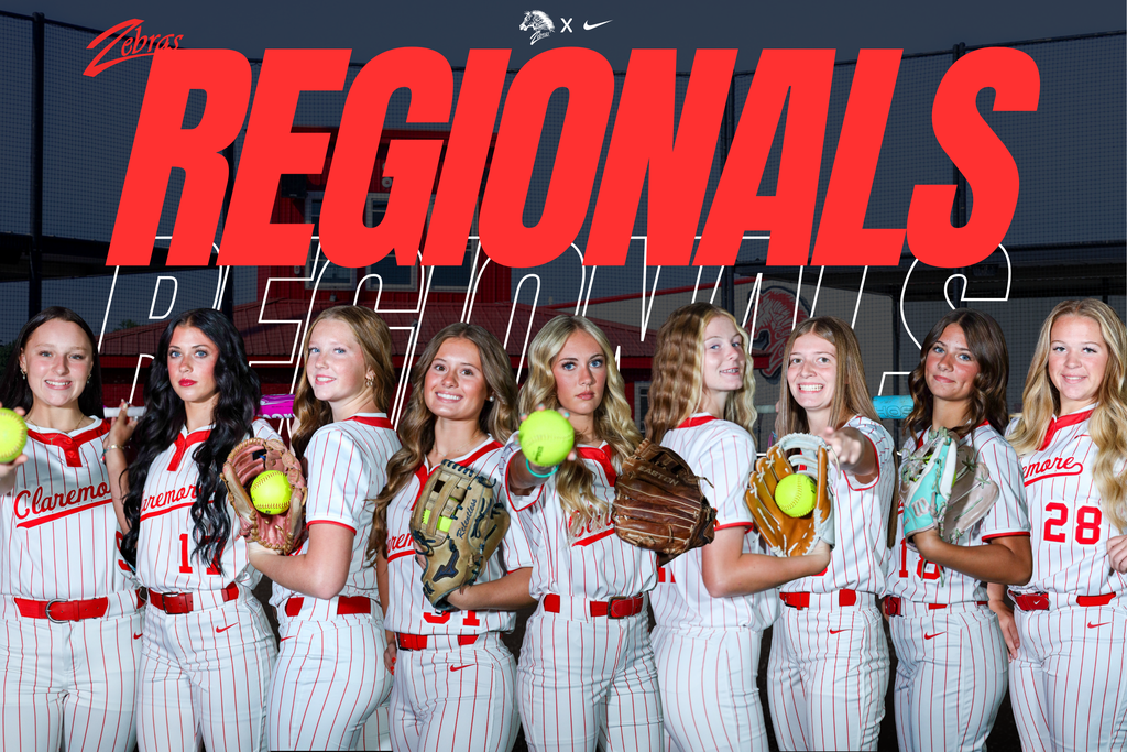 softball girls posing in "Regionals" graphic