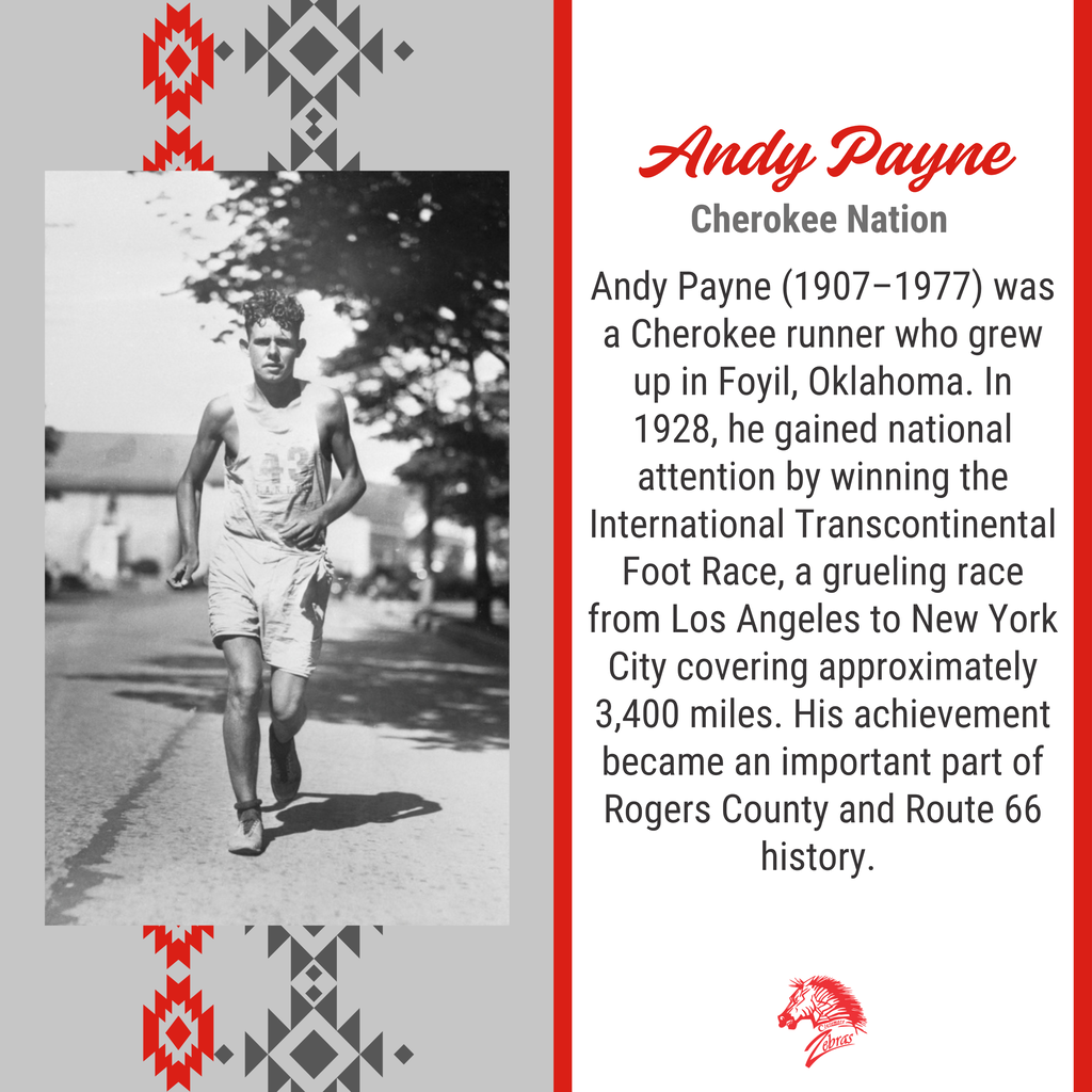 Black-and-white photograph of Andy Payne running beside text celebrating his victory in the 1928 transcontinental footrace.