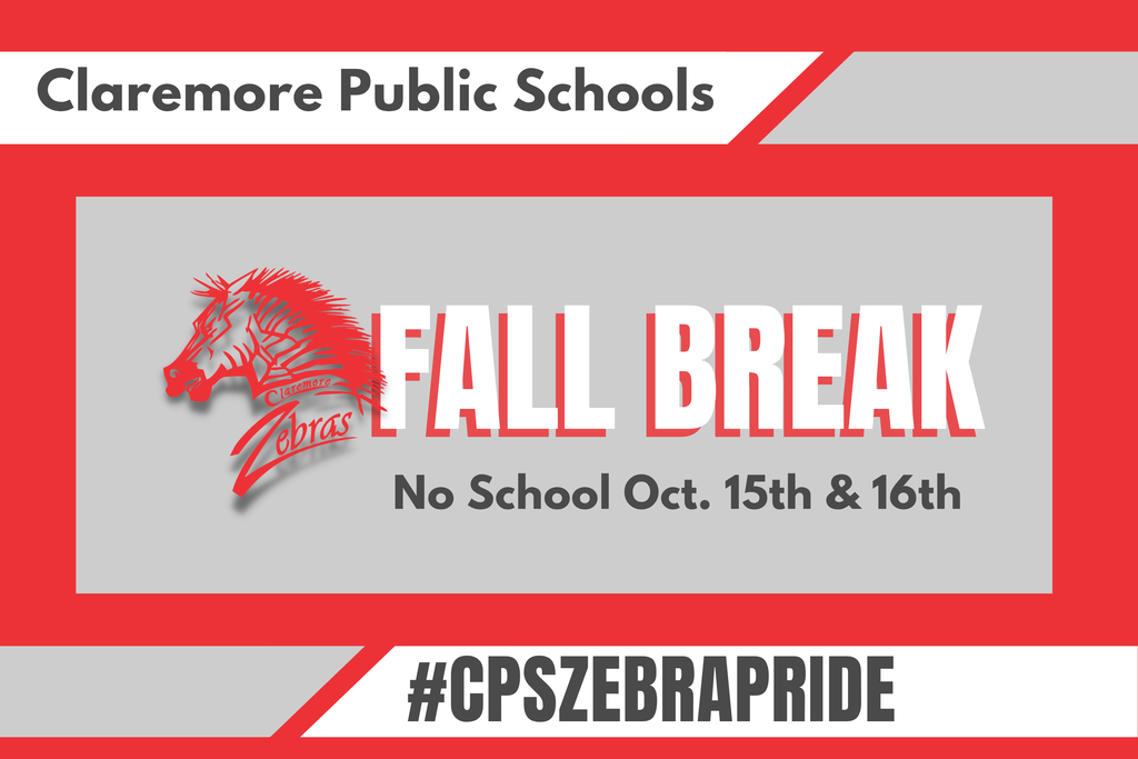 Fall Break graphic, no school October 15th and 16th