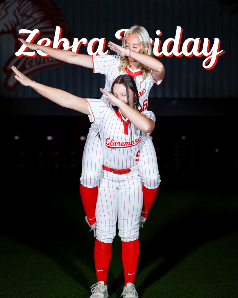 Two Claremore softball players strike playful poses on a Zebra Friday graphic.