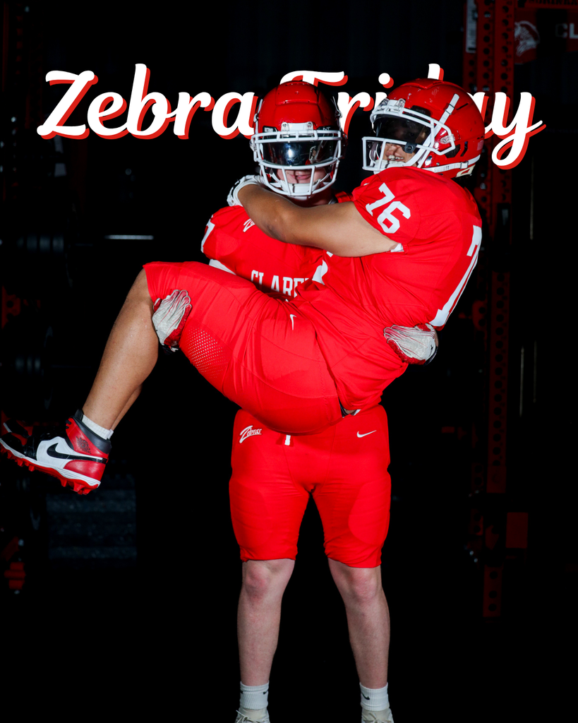 Two Zebra football players posing on Zebra Friday graphic.