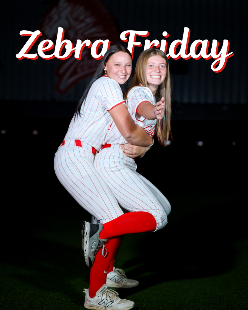 Two Zebra softball players posing on Zebra Friday graphic.