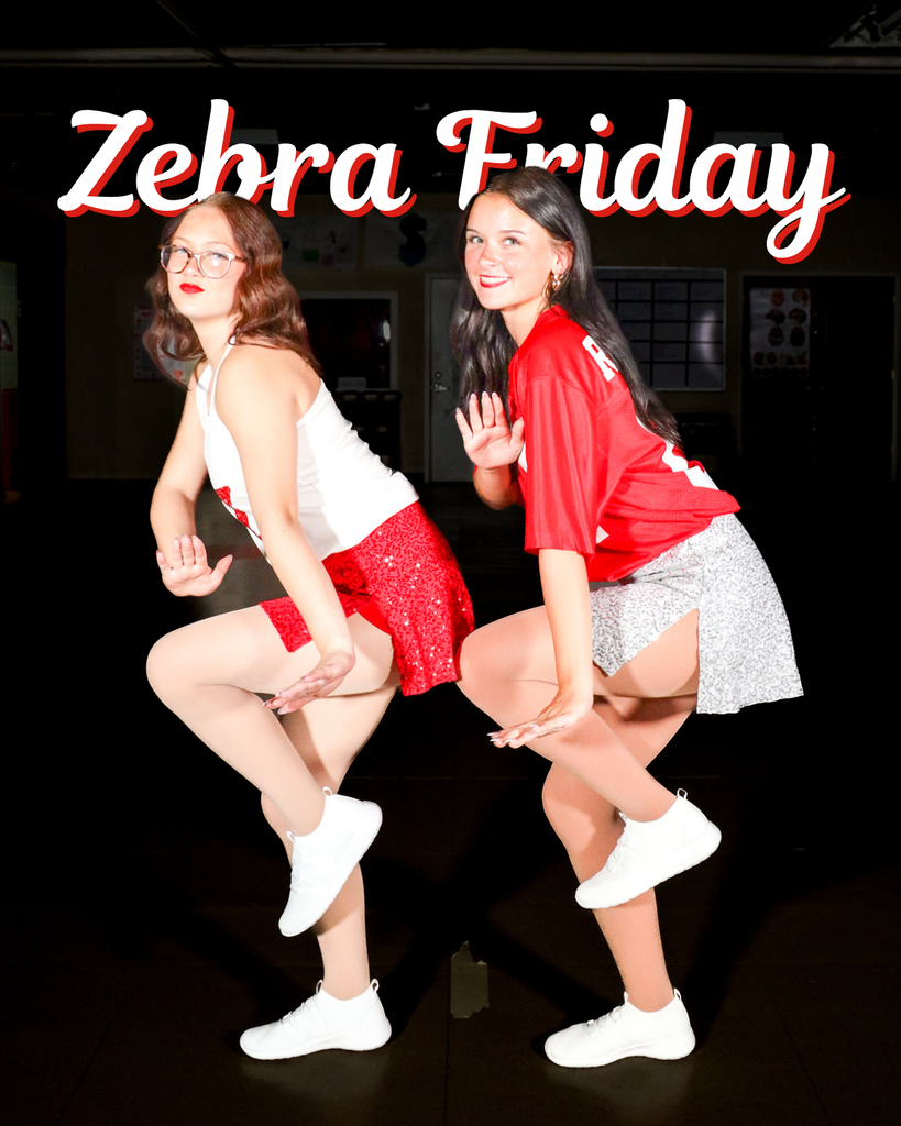 Two Zebra dancers posing on Zebra Friday graphic.