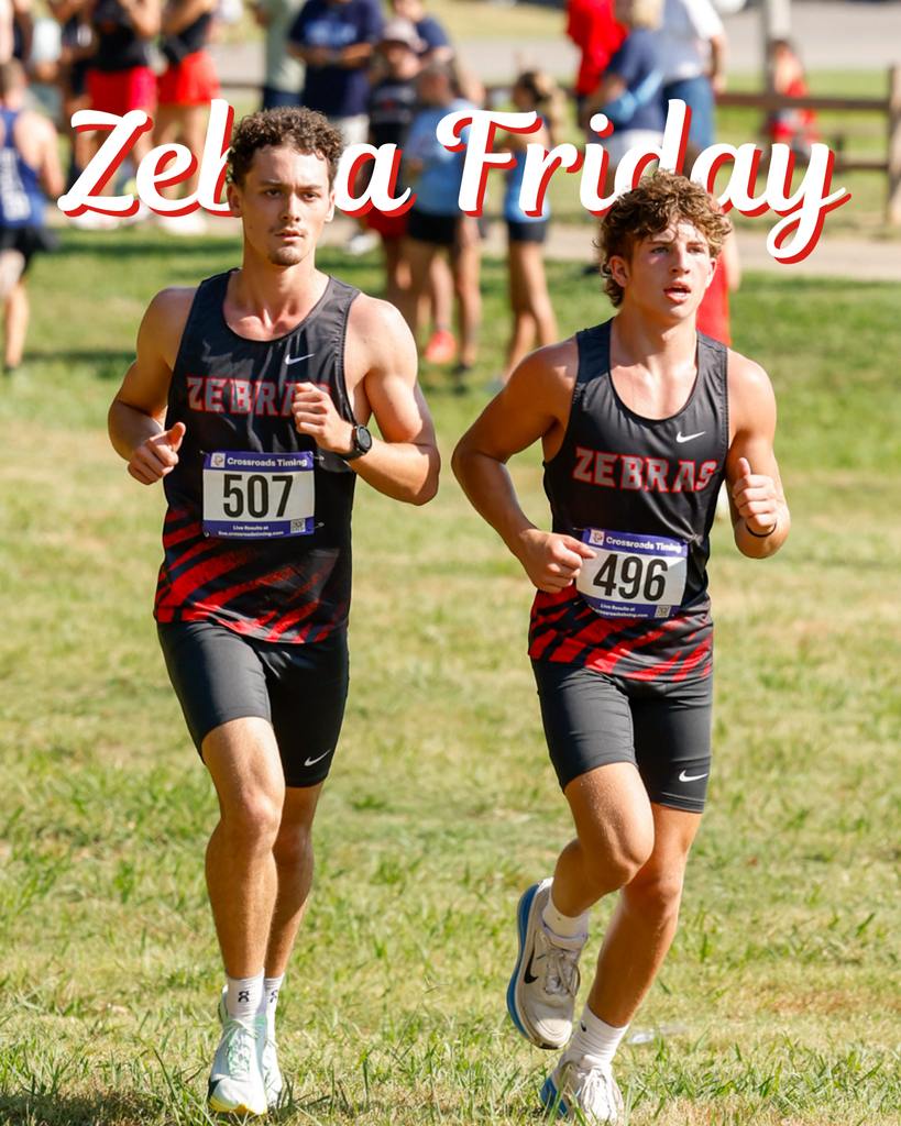 Two Zebra cross country runners racing on Zebra Friday graphic.