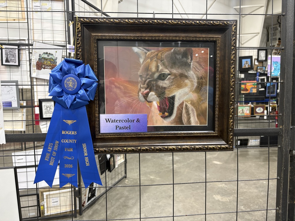 Zebra Talent on Display at the Rogers County Fair! Congratulations to CHS student Kellie Stuard and art teacher Mrs. Hoffer for both earning 1st Place AND Best of Show in their respective divisions at the Rogers County Fair! 🏆👏 Kellie's incredible pastel drawing of a lion was so realistic that it even had a tag letting viewers know it was a drawing and NOT a photograph! 🤯🦁 Mrs. Hoffer also showcased her amazing talent with a beautiful pastel portrait of a girl in blue. We love seeing the artistic talent of both our students and teachers recognized in our community! Way to represent CHS!