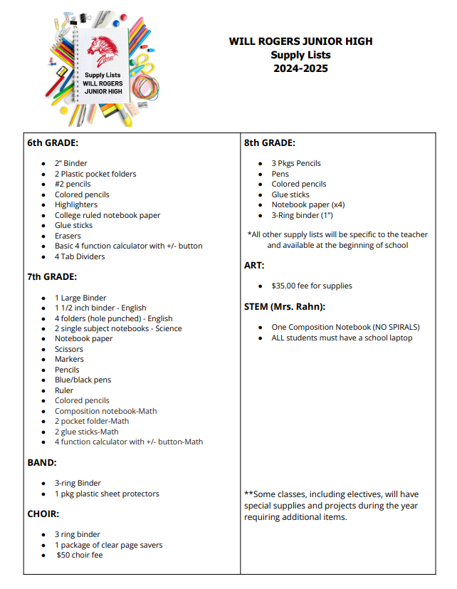 SCHOOL SUPPLY LIST LOCATED ON OUR WEBSITE