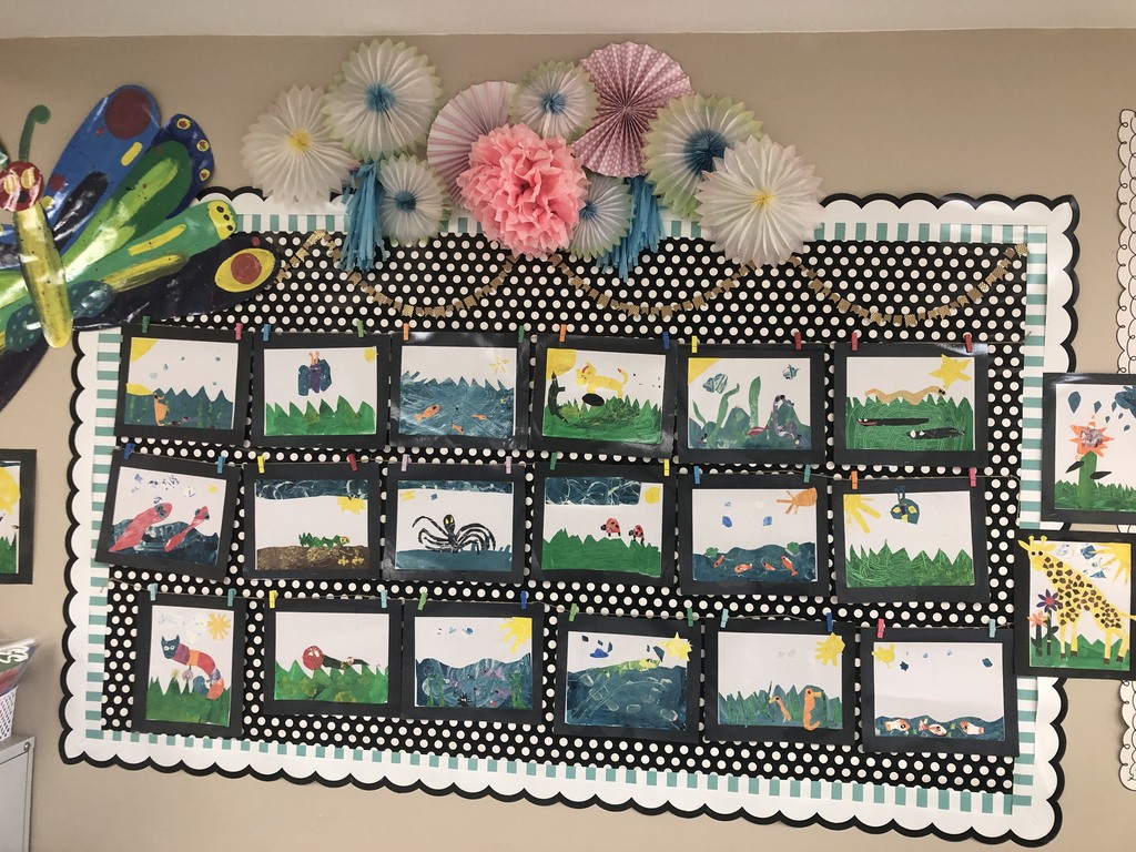 students artwork hanging in the hallway