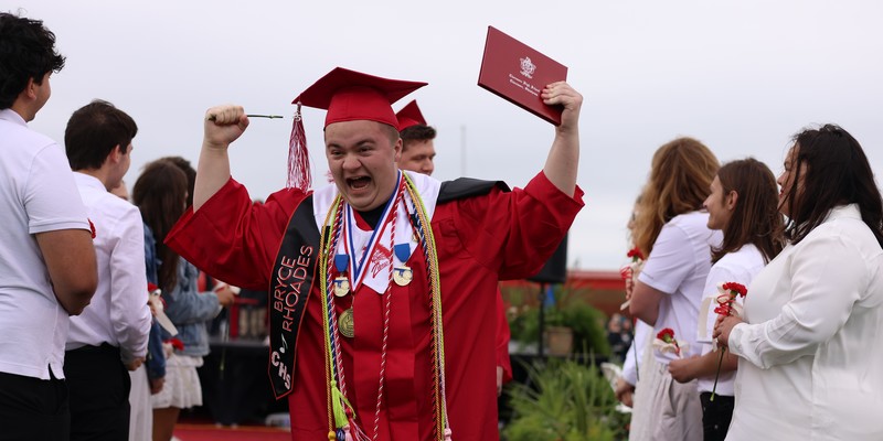graduate celebrating after getting diploma